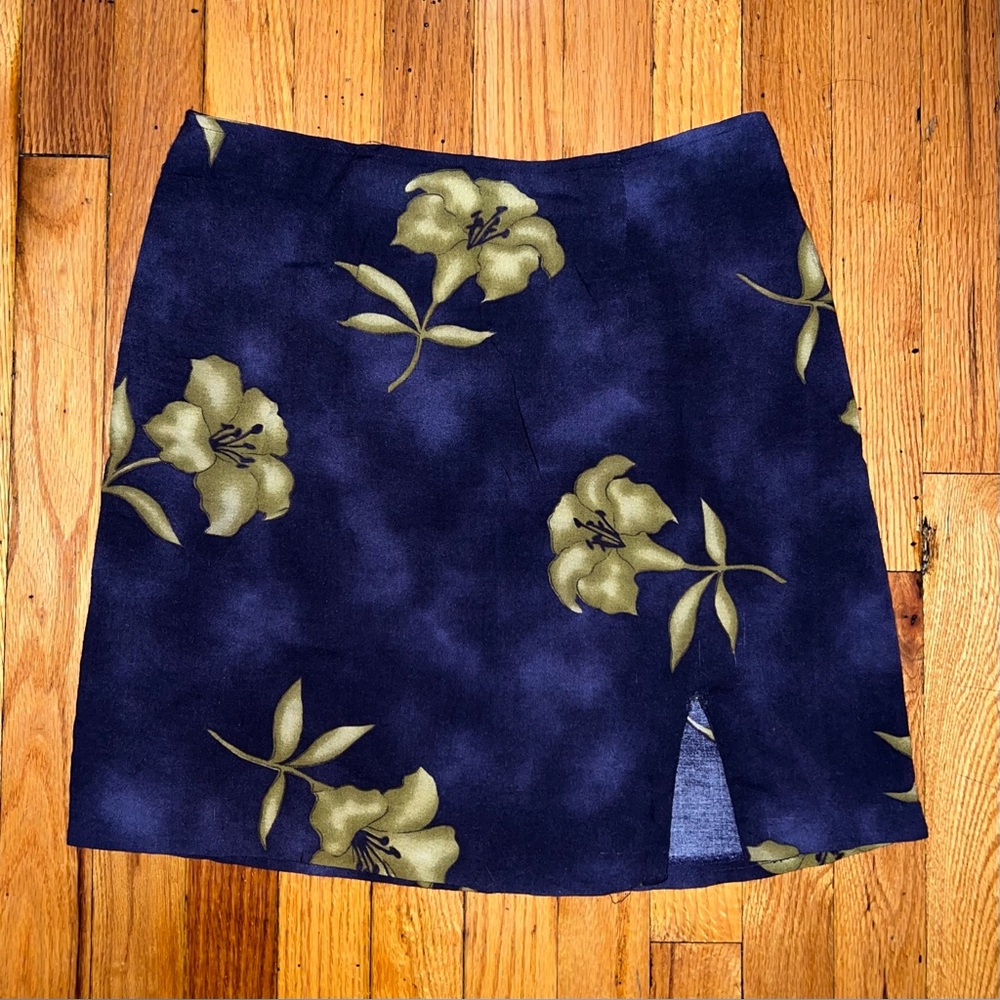 vintage 90s navy blue floral print mini skirt